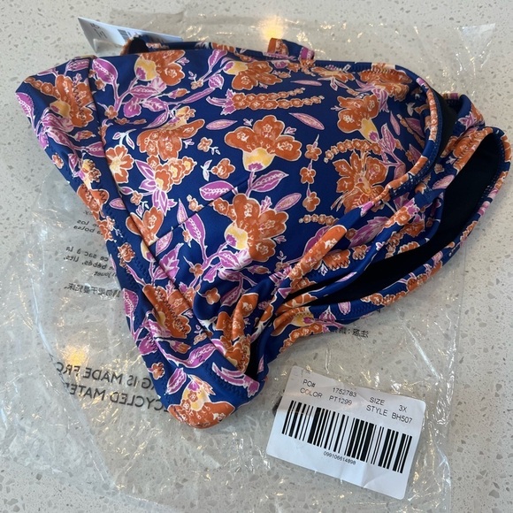 J. Crew Plunge bikini top in painted block print Size 3X Navy Orange Floral NWT - Picture 5 of 14